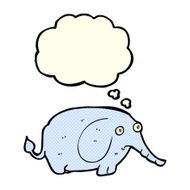 cartoon sad little elephant with thought bubble N6