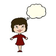 cartoon girl shrugging shoulders with thought bubble N17