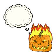 cartoon burning pumpkin with thought bubble N3