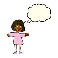 cartoon nervous woman with thought bubble N16
