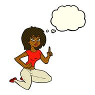 cartoon sitting woman with idea thought bubble N6