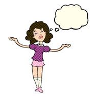 cartoon woman taking praise with thought bubble N5