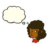 cartoon suspicious woman with thought bubble N11