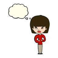 cartoon woman gesturing at herself with thought bubble N6