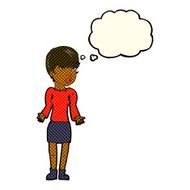 cartoon confused woman with thought bubble N46