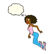 cartoon flying woman with thought bubble N6