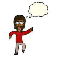 cartoon hippie man wearing glasses with thought bubble N6