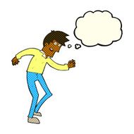 cartoon happy man dancing with thought bubble N21