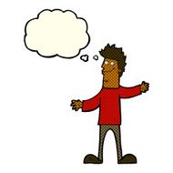 cartoon happy man with thought bubble N236