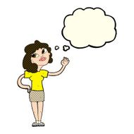 cartoon woman waving with thought bubble N176
