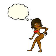 cartoon woman in bikini with thought bubble N31
