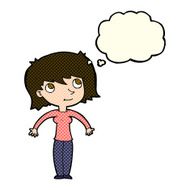 cartoon woman shrugging with thought bubble N33