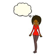 cartoon woman in short dress with thought bubble N6