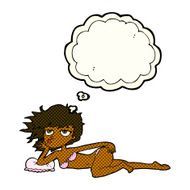 cartoon woman posing in underwear with thought bubble N6