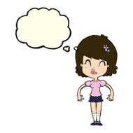 cartoon happy pretty woman with thought bubble N6