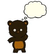 cartoon waving black bear with thought bubble N30