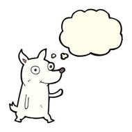 cartoon little dog waving with thought bubble N5