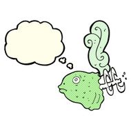 cartoon smelly old fish head with thought bubble N2