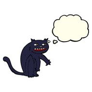 cartoon black cat with thought bubble N20