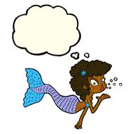 cartoon mermaid blowing kiss with thought bubble N6