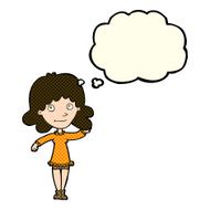 cartoon friendly woman waving with thought bubble N27