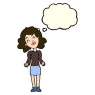 cartoon woman shrugging shoulders with thought bubble N245