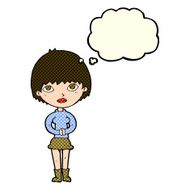 cartoon woman waiting patiently with thought bubble N6
