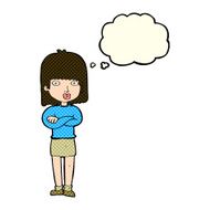 cartoon impatient woman with thought bubble N6