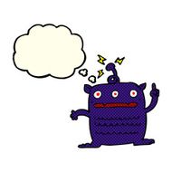 cartoon weird little alien with thought bubble N11