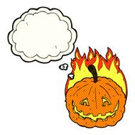 cartoon grinning pumpkin with thought bubble N5