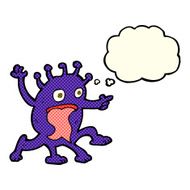 cartoon weird little alien with thought bubble N12