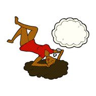 cartoon woman lying on floor with thought bubble N11