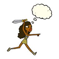 cartoon girl with sword thought bubble N3