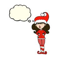 cartoon santa&#039;s helper woman with thought bubble N6