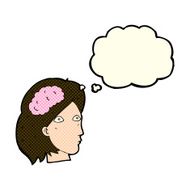 cartoon female head with brain symbol thought bubble N11