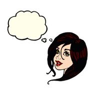 cartoon pretty female face with thought bubble N51