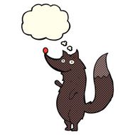 cartoon waving wolf with thought bubble N7