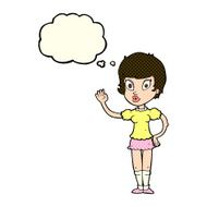 cartoon pretty girl waving with thought bubble N14