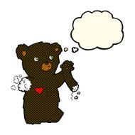 cartoon teddy black bear with torn arm thought bubble N3