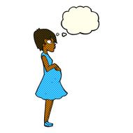 cartoon pregnant woman with thought bubble N10