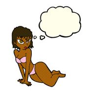 cartoon sexy woman in underwear with thought bubble N12
