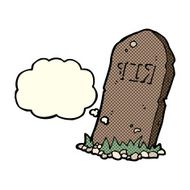cartoon spooky grave with thought bubble N7