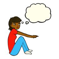 cartoon pretty girl sitting with thought bubble N6