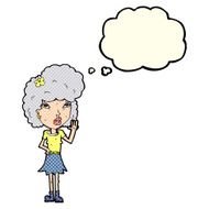 cartoon woman waving with thought bubble N177