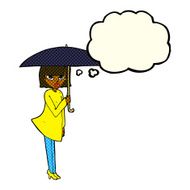 cartoon woman with umbrella thought bubble N6
