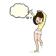 cartoon pretty woman dancing with thought bubble N11
