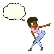 cartoon pretty woman pointing with thought bubble N21