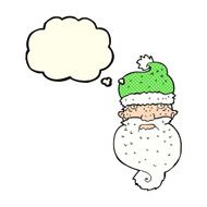 cartoon grim santa face with thought bubble N6