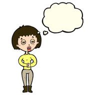 cartoon tired woman with thought bubble N17