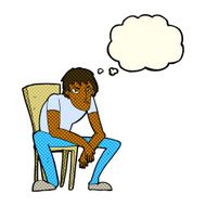 cartoon dejected man with thought bubble N5
